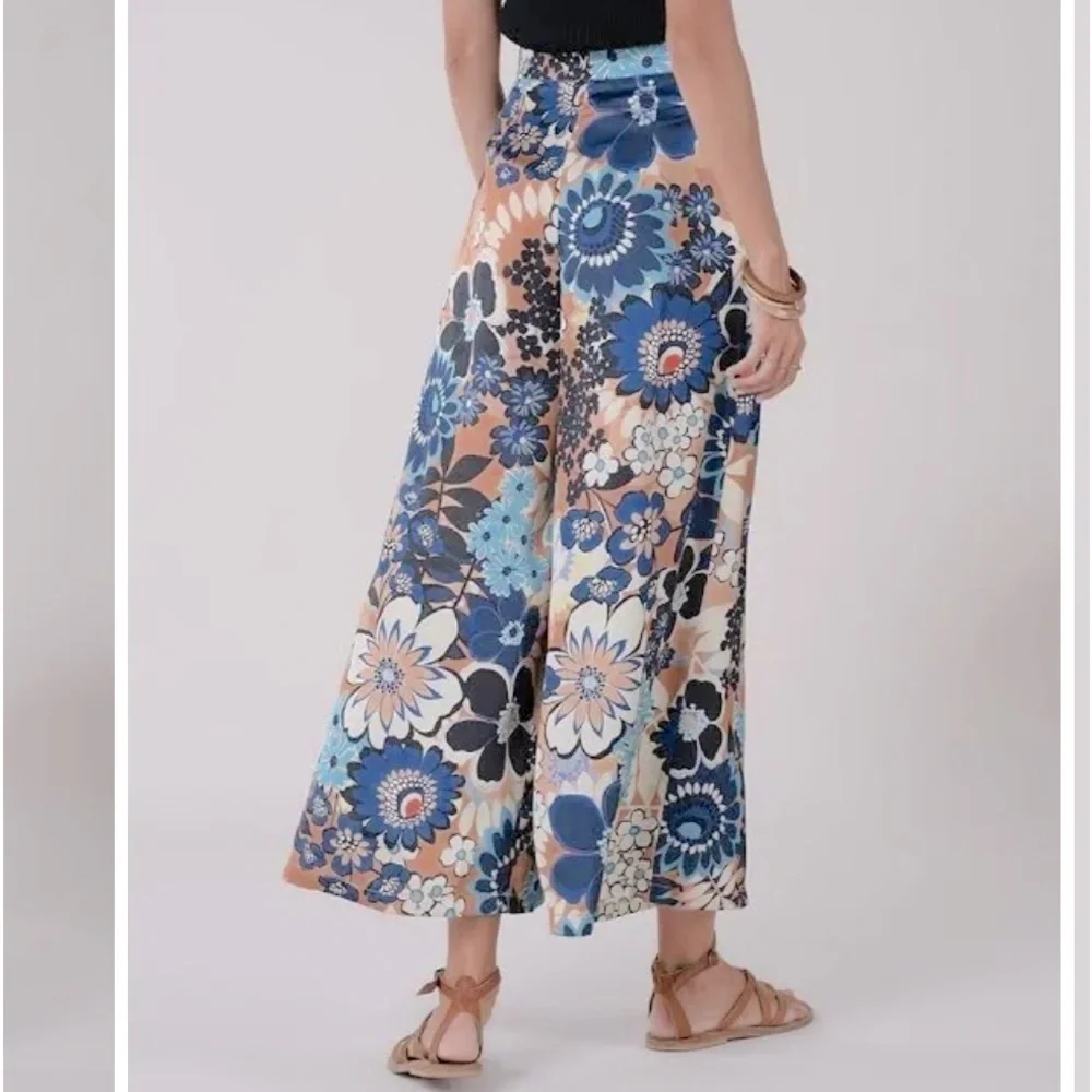 NWT Molly Bracken Floral Wide Leg Pants in Riviera Camel Size Large NEW - Picture 5 of 13